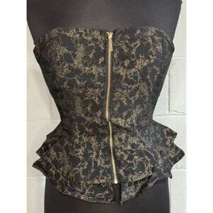 Ladies Black and Gold Zip Up Corset Size Small